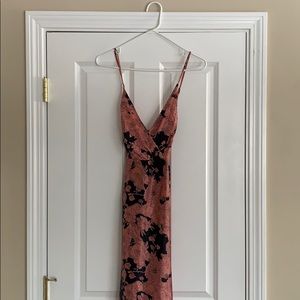 Lulu’s Pink and Black Satin Floral Maxi Dress